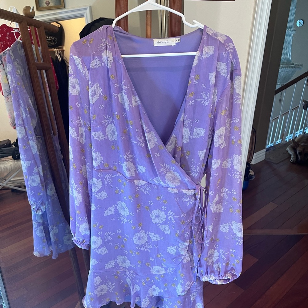 All in favor purple flower wrap dress